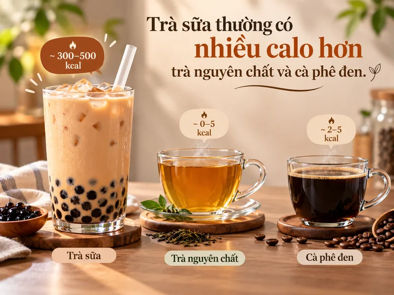Trà sữa thường có nhiều calo hơn trà nguyên chất và cà phê đen.