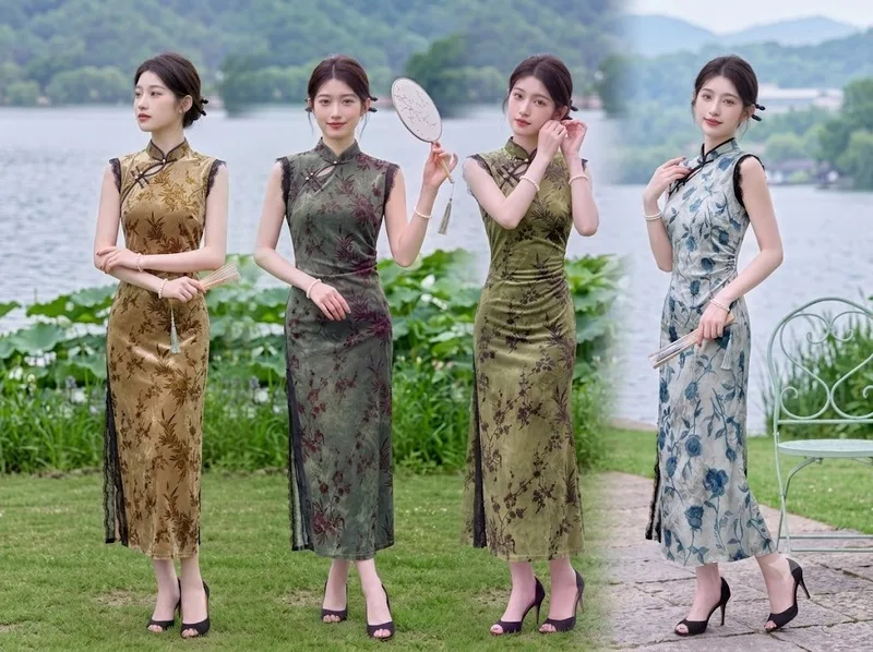 Sườn xám Qipao nổi bật với cổ đứng và đường cắt may thanh lịch